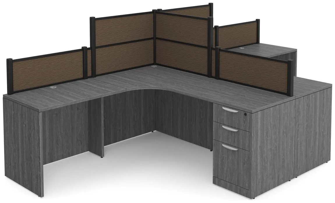 small 2 person desk with fabric privacy panels 14