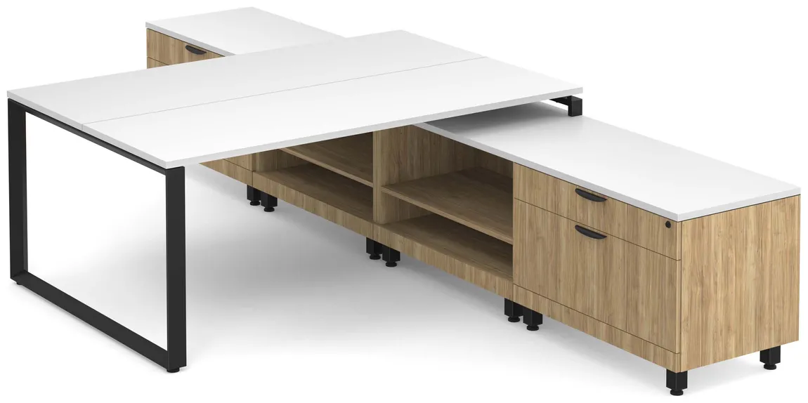 2 Person T Shaped Desk with Storage