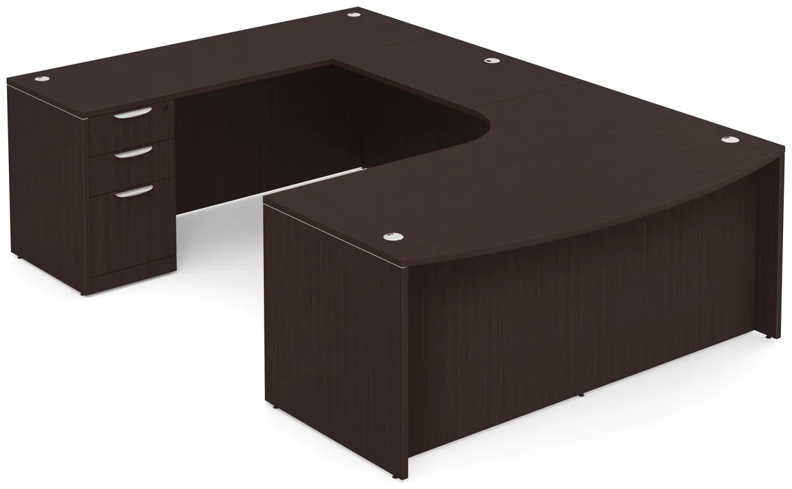 Bow Front U-Shaped Desk with Drawers