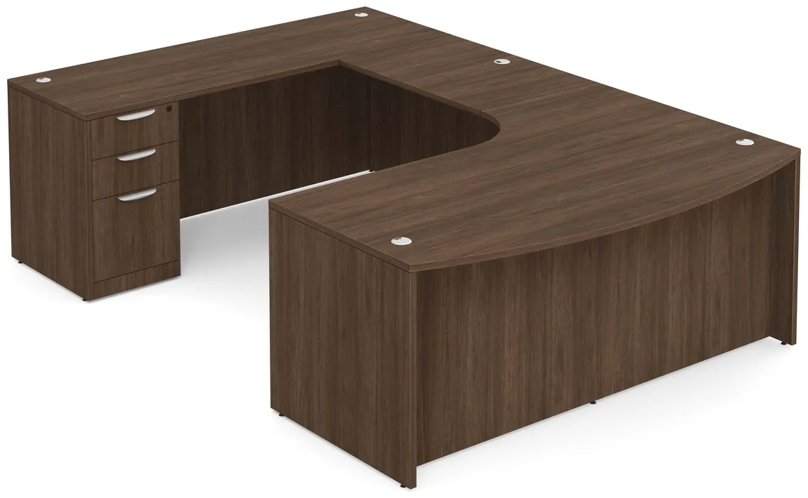 Bow Front U-Shaped Desk with Drawers