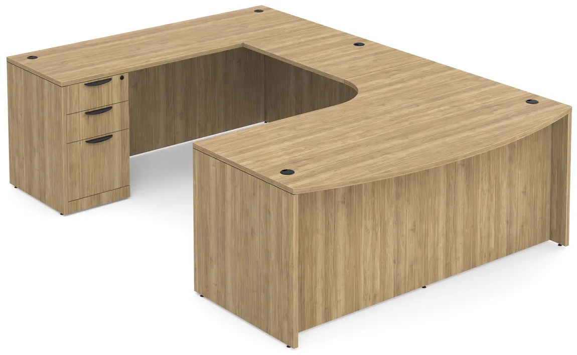 Bow Front U-Shaped Desk with Drawers