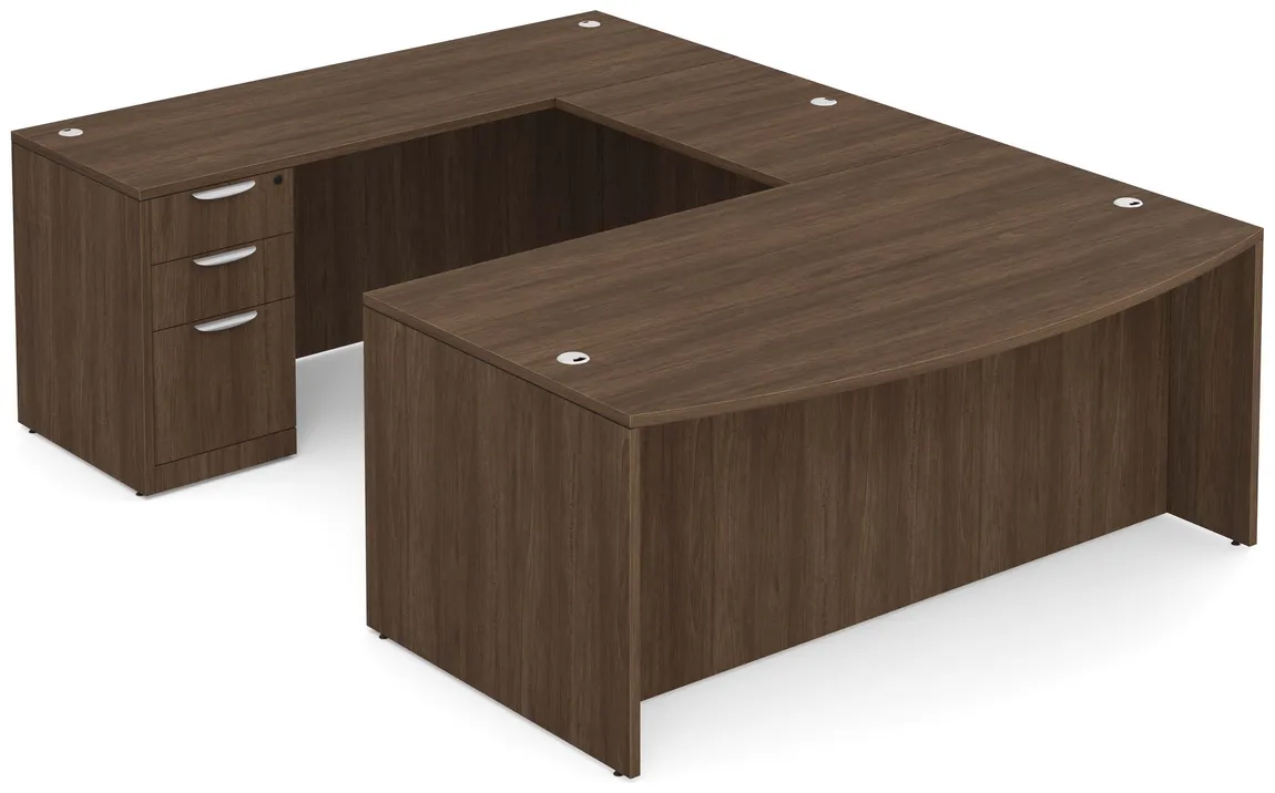 Bow Front U-Shaped Desk with Credenza Back