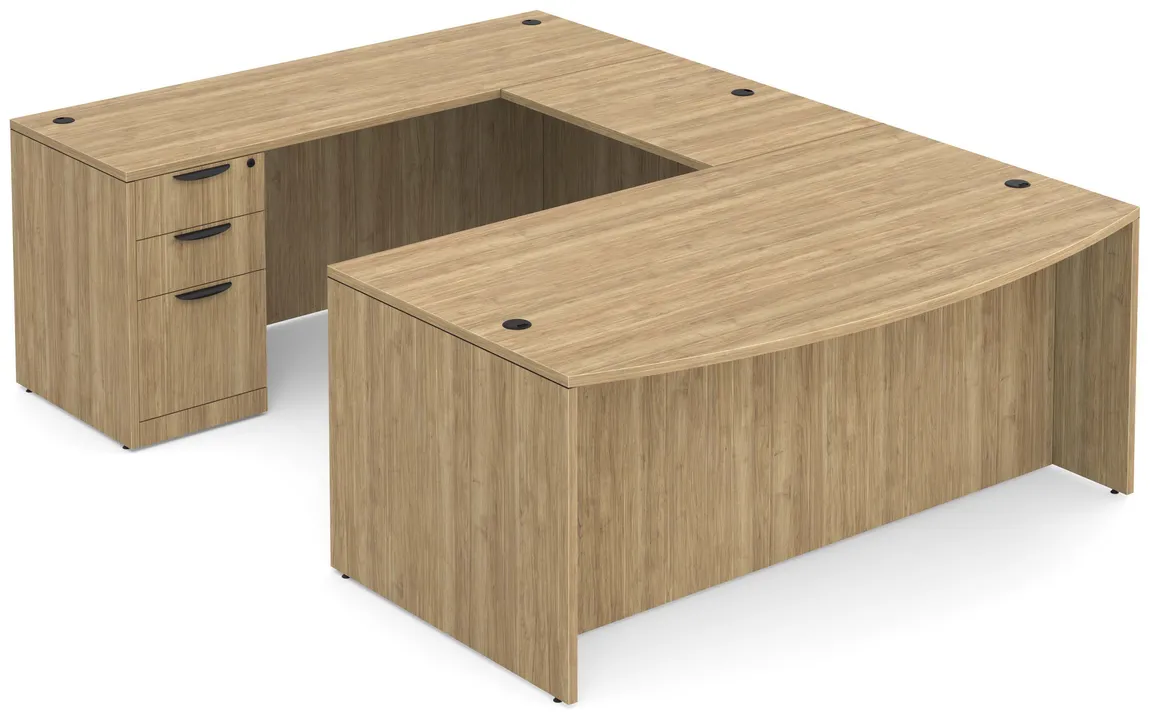 Bow Front U-Shaped Desk with Credenza Back