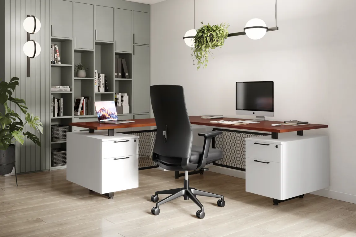 Modern L Shaped Desk with Drawers
