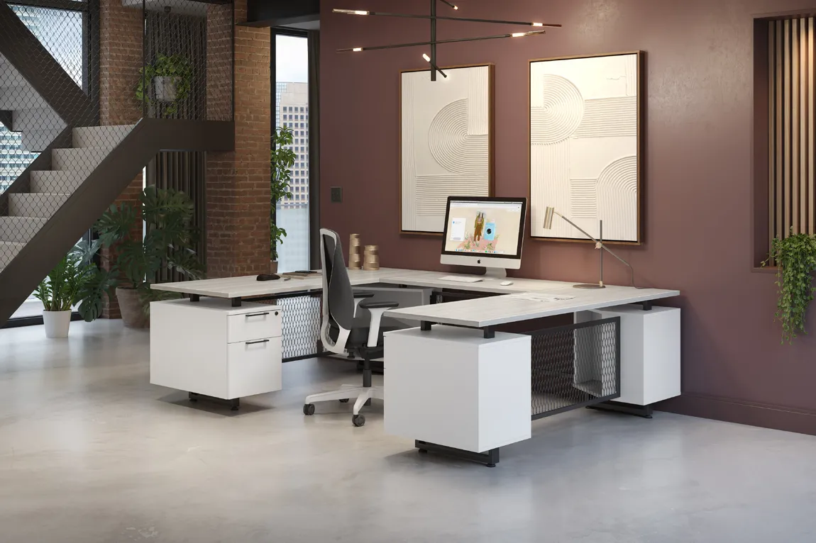 Modern U Shaped Desk with Drawers