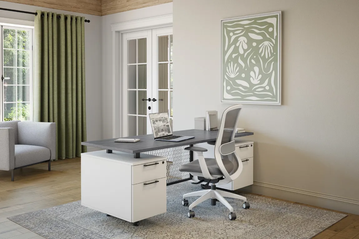 Double Pedestal Home Office Desk With Storage 