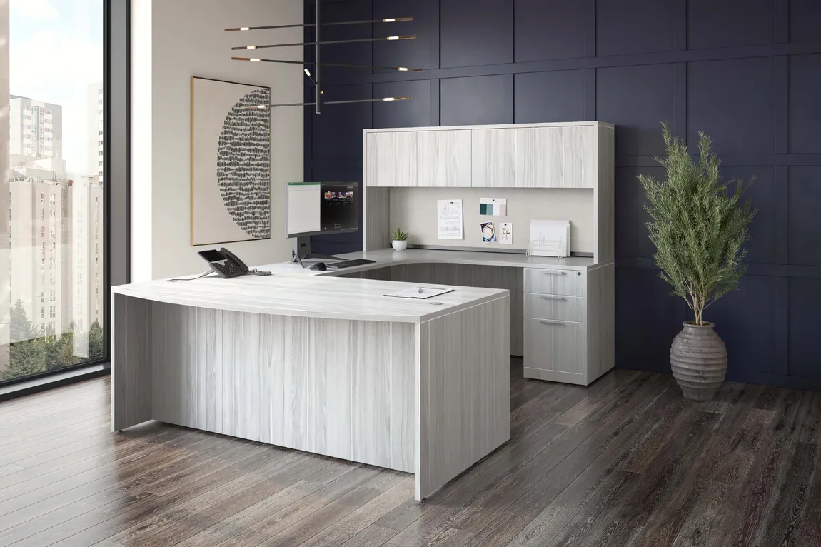 Bow Front U Shaped Desk with Hutch