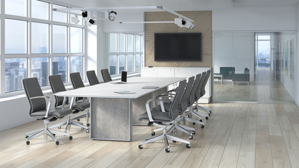 Rectangular Conference Table With Laminate And Aluminum Accent Legs