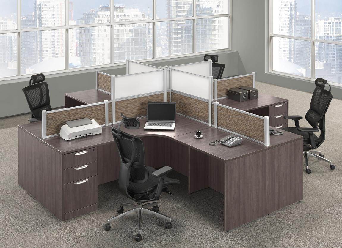 4 Person Desk Pod Workstation With Drawers And Privacy Panels