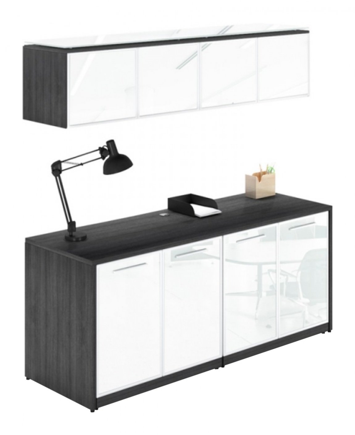 Storage Cabinet with Wall Mount Hutch