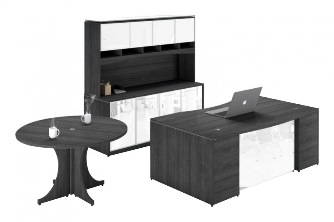 Bow Executive Desk Set With Storage Cabinet And Round Table
