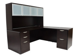 L Shaped Desk with Hutch and Drawers - PL Laminate