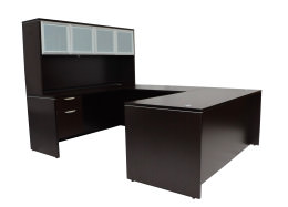 U Shaped Desk with Hutch and Drawers - PL Laminate