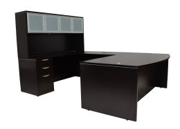 Bow Front U Shaped Desk with Hutch and Drawers - PL Laminate