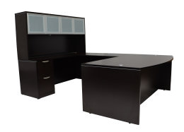 Bow Front U Shaped Desk with Hutch - PL Laminate