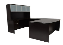 Bow Front U Shaped Desk with Hutch and Drawers - PL Laminate