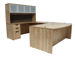 Bow Front U Shaped Desk with Hutch and Drawers - PL Laminate