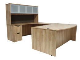 Bow Front U Shaped Desk with Hutch and Drawers - PL Laminate