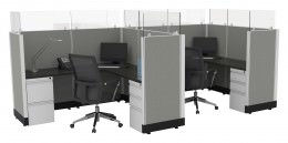 2 Person Cubicle with Glass Dividers - Systems