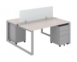 2 Person Workstation with Privacy Panels - Veloce