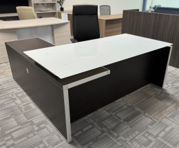 L Shaped Desk with Drawers and Glass Top