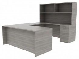 U Shaped Desk with Hutch - Amber