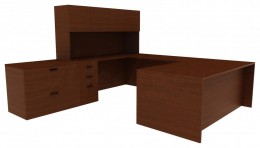 U Shaped Desk with Hutch and Storage - Amber