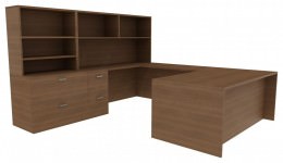 U-Shaped Desk with Storage - Amber