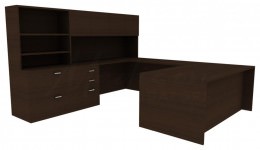 U-Shaped Desk with Drawers and Shelves - Amber