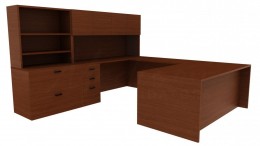 U-Shaped Desk with Drawers and Shelves - Amber