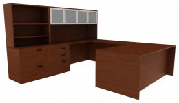 U Shaped Desk with Hutch - Amber