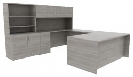 U-Shaped Desk with Shelves - Amber