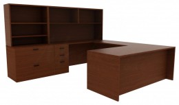 U-Shaped Desk with Storage - Amber