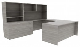 U Shaped Desk with Hutch - Amber