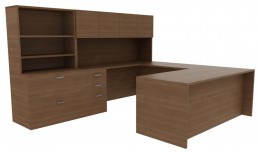 U Shaped Desk with Storage - Amber