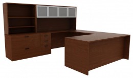 U Shaped Desk with Storage - Amber