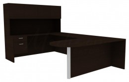 U Shape Office Desk with Hutch - Amber