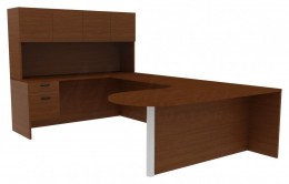 U Shape Office Desk with Hutch - Amber