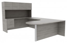 U Shape Office Desk with Hutch - Amber