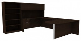 Peninsula Desk with Bookcase - Amber