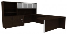 U Shaped Desk with Hutch and Drawers - Amber