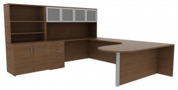 U Shaped Desk with Hutch and Drawers - Amber