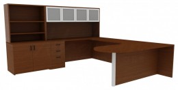 U Shaped Peninsula Desk with Storage - Amber