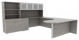 U Shaped Desk with Hutch and Drawers - Amber