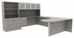 U Shaped Desk with Hutch - Amber