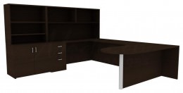 U Shaped Peninsula Desk with Storage - Amber