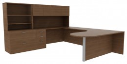 U Shaped Peninsula Desk with Storage - Amber