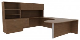 U Shaped Peninsula Desk with Storage - Amber