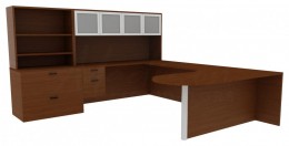 U Shape Desk with Storage - Amber