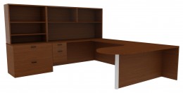 U Shaped Peninsula Desk with Hutch - Amber